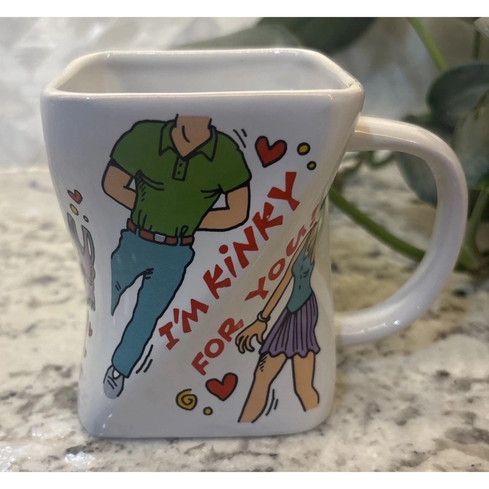 vintage Dankin Novelty Square "I'M KINKY FOR YOU!" funny Romantic Coffee Mug Cup